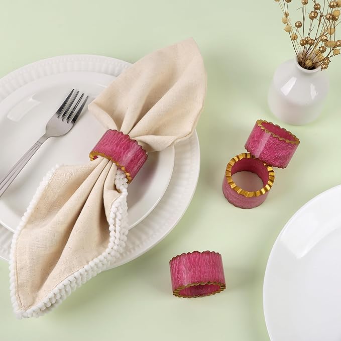 ALPHA Living HOME Napkin Rings Set of 12 - Handmade Epoxy Resin Napkin Holders | Elegant Table Decor for Dining, Weddings & Parties | Durable & Stylish Farmhouse Napkin Rings (Pink Gold)