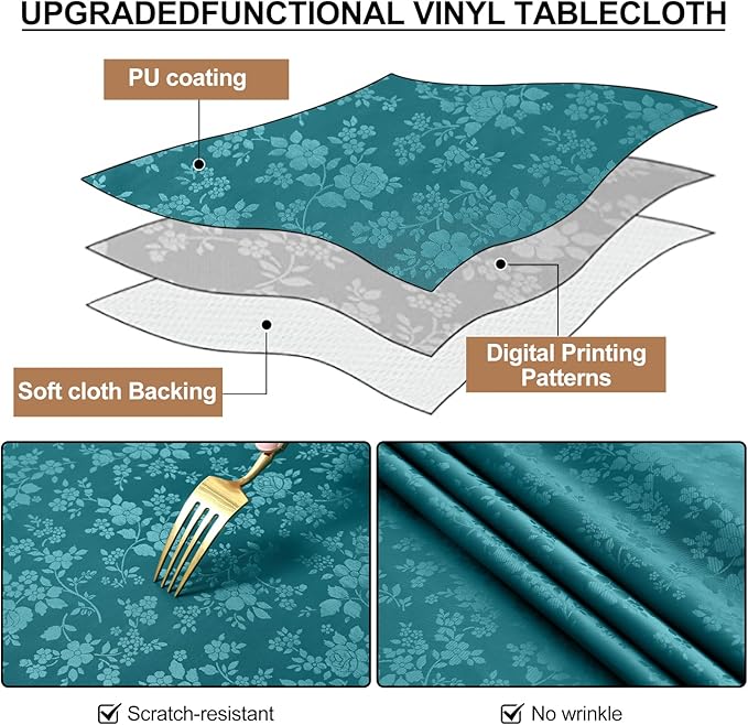 Smiry Rectangle Table Cloth, Waterproof Heavy Duty Vinyl Tablecloths, Wipeable Washable Table Cover for Kitchen and Dining Room (Emerald Green, 60" X 84")