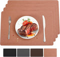 Vinyl Placemats Set of 4 Heat Resistant Easy Clean Non-Slip Place Mats for Dining Table. Faux Leather Waterproof Stain Resistant Wipeable Washable PU Table Mats(4, Coral)