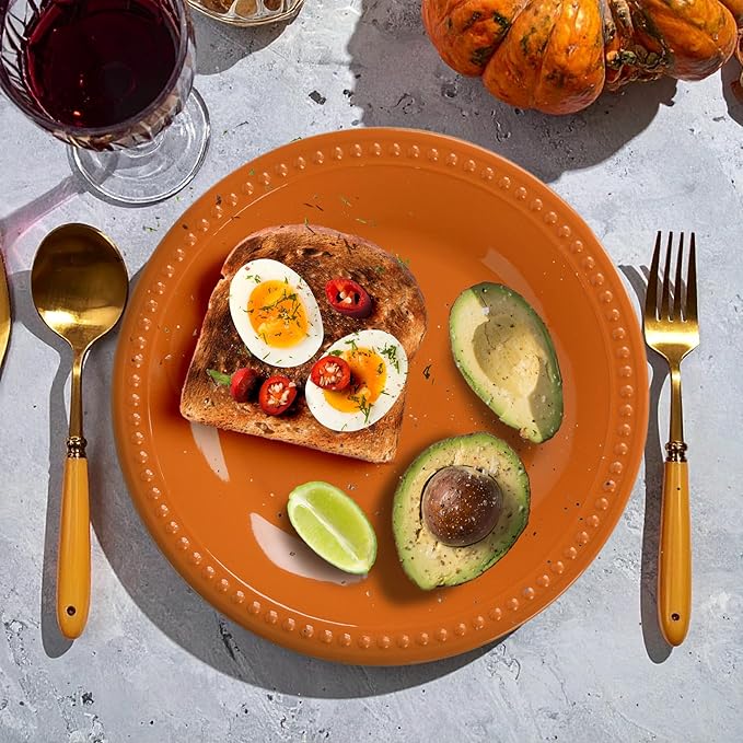Melamine Beaded Appetizer/Salad/Dessert/Side Plates, Fall, Set of 6, 8.5 inch, Platter, Serving Dishes, Kid-Friendly, Chip and Break-Resistant, Durable, for Indoor and Outdoor, Dishwasher Safe