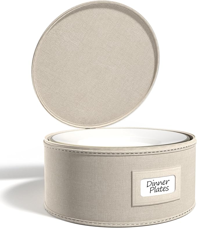 Sorbus China Storage Containers – Dinnerware Organizer for Dinner Plates with Lid (Holds Service for 12) with Felt Protectors – 12" x 6.25"