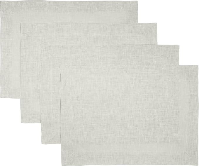 D'Moksha Homes Linen Placemats 14 x 19 Inch - Silver Grey Placemats Set of 4-100% Pure Linen Table Place Mats for Spring, Easter - Handcrafted and Machine Washable