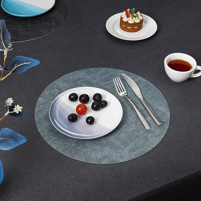 Myir JUN Round Placemats, Dual Sided Faux Leather Place Mats Set of 6 Indoor/Outdoor Non-Slip Washable Table Mats (Gray Light Blue, Set of 6)
