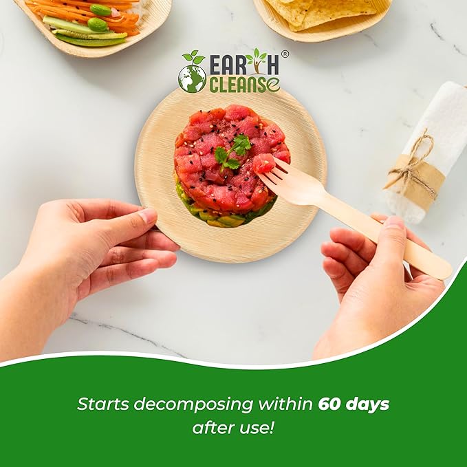 Compostable Palm Leaf Plates 8 Inch Round (100 Pack) | Disposable Biodegradable Plates Like Bamboo & Wooden | Microwave & Oven Safe | Eco-Friendly Dinnerware for Parties & Events
