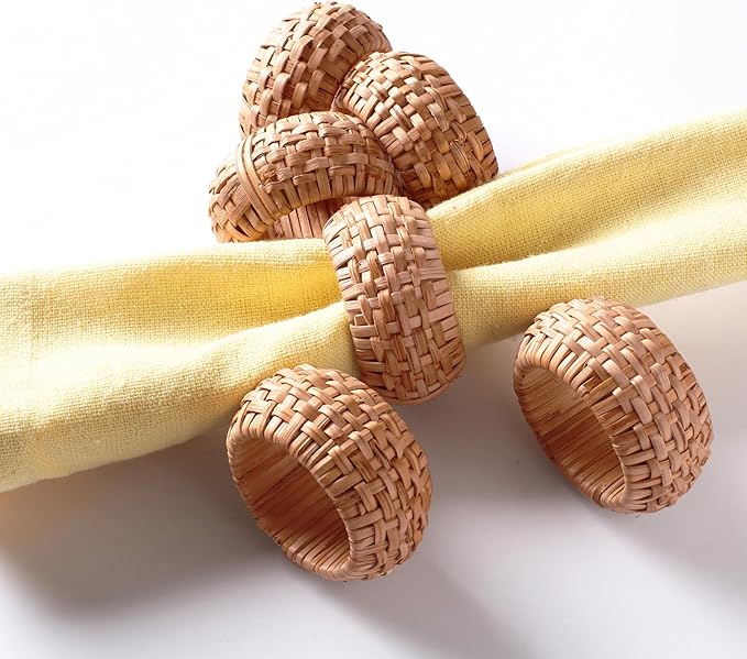 ALPHA Living HOME Napkin Rings Set of 12 - Handmade Decorative Serviette Rings for Dining Table, Weddings, Parties, Events, Holiday Gatherings, and Everyday Use Boho Rustic Farmhouse Décor (Brown)