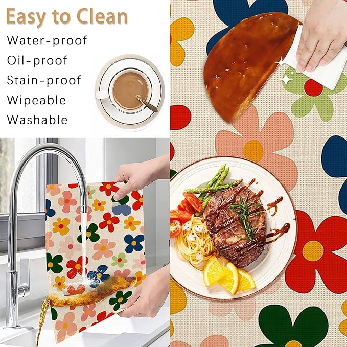 6 Pcs Placemats,Vintage Groovy Flowers Placemat,Colorful Table Mats Washable Recyclable Table Placemats for Indoor Outdoor Heat Resistant Kitchen Dining 12"x18"