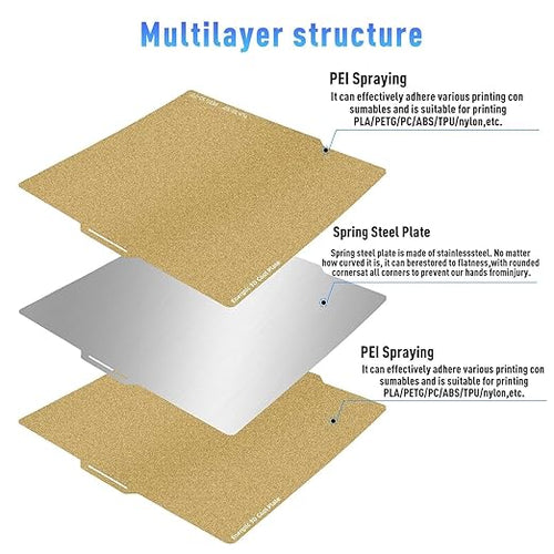 257 * 257mm 2 pcs A1 PEI Build Plate Double Sided Smooth Textured Heated Bed,Flexible Removable Spring Bed Plate for Bambu Lab A1/X1/X1C/X1E/P1P/P1S 3D Printer
