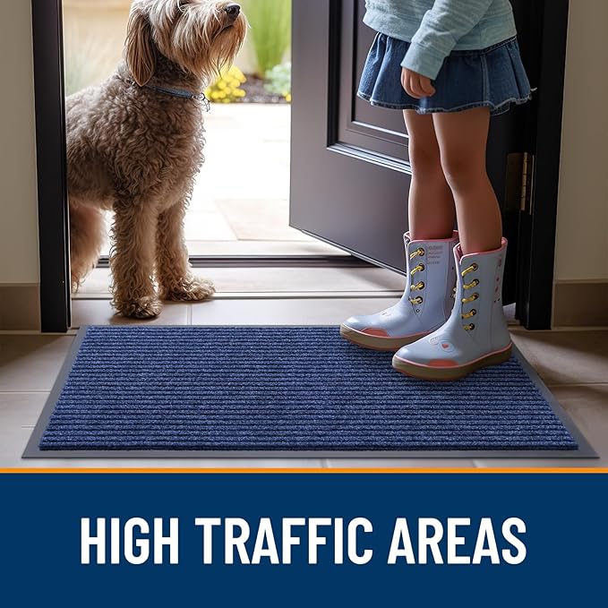 OLANLY Front Door Mat Indoor Outdoor Entrance, Waterproof Heavy Duty Doormat, Fade Resistant, Low Profile, Easy Clean Patio Porch Welcome Floor Mats for Entry, 40x32, Blue