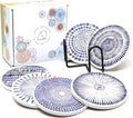 AD Set of 6 Coasters for Drinks Absorbing Round Ceramic Stone Coaster with Cork Base,Tabletop Protection Mat for Mugs and Cups,Office,Kitchen (Bloom Abstract with Holder)