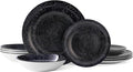 Bestone 12-Piece Round Porcelain Dinnerware Set, Service for 4, Chip Resistant Plates and Bowls,Black, Dishwasher & Microwave Safe for Home Daily Use