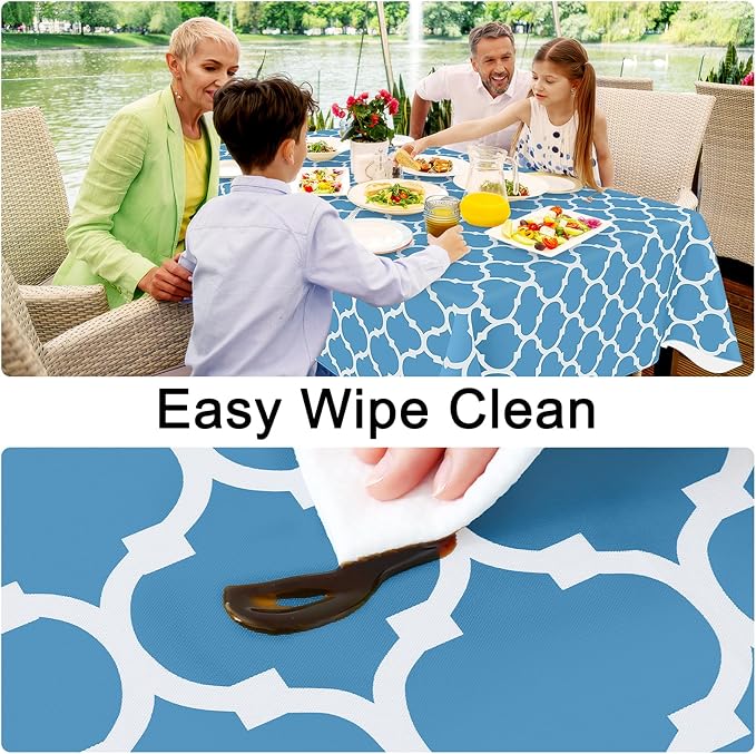 Smiry Rectangle Table Cloth, Waterproof Vinyl Tablecloth with Flannel Backing for Rectangle Tables, Wipeable Spillproof Plastic Tablecloths for Dining, Camping and Indoor (54"x78", Light Blue)