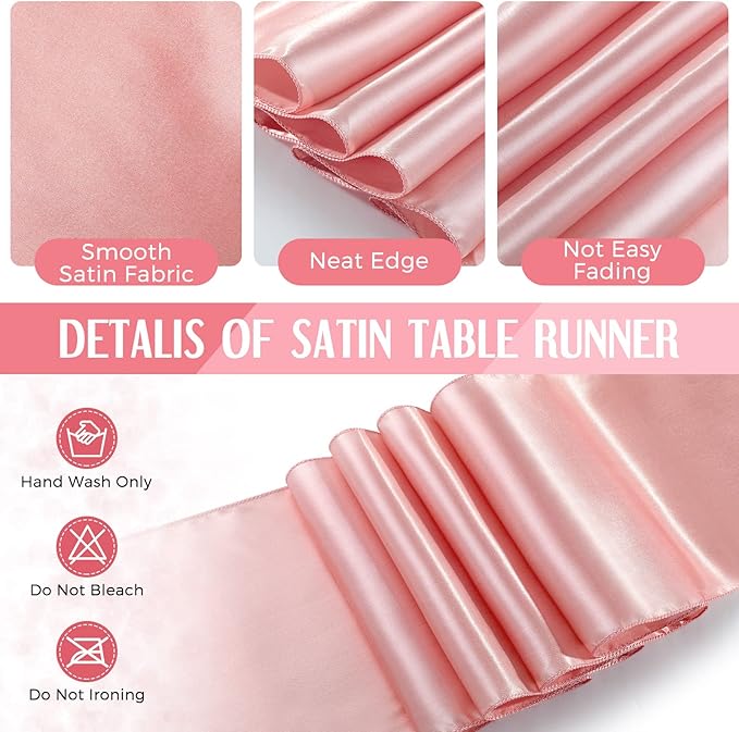Breling 24 Packs White and Rose Gold Disposable Plastic Tablecloths and Satin Table Runner Set, 54 x 108 Inch Tablecloth, 12 x 108 Inch Table Runners for Wedding Graduation Birthday Baby Shower
