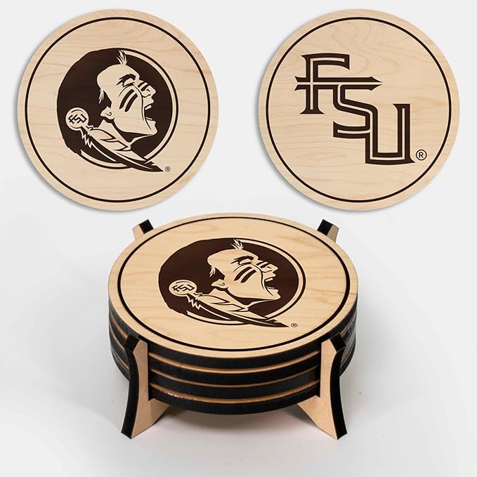 LazerEdge Florida State Seminoles Wooden Coaster Set - Maple Wood - Officially Licensed Product - 4-Pack