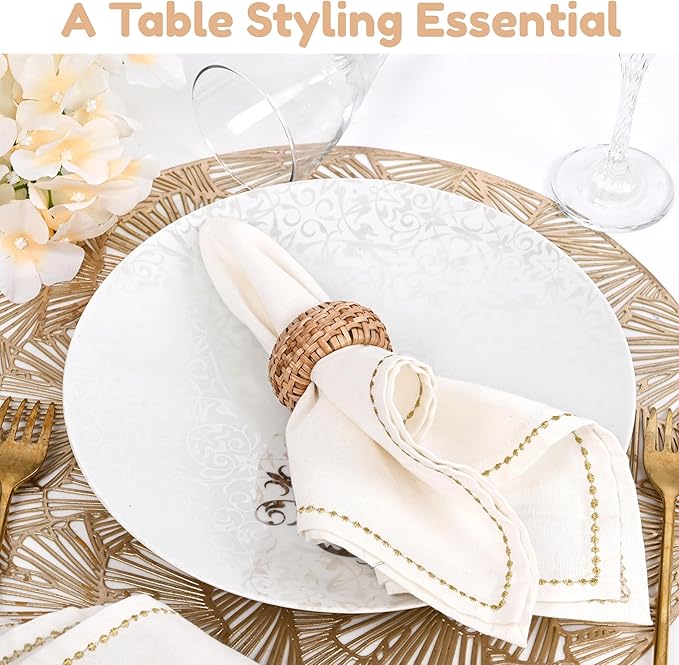 ALPHA Living HOME Napkin Rings Set of 12 - Handmade Decorative Serviette Rings for Dining Table, Weddings, Parties, Events, Holiday Gatherings, and Everyday Use Boho Rustic Farmhouse Décor (Brown)