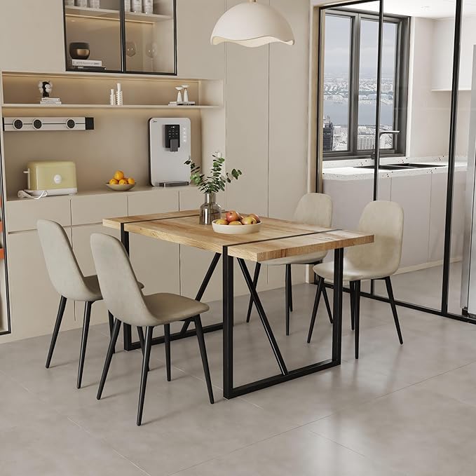 Dining Table Set for 4, Modern Table and Chairs Set of 4, 5 Piece Dining Table Set Include Wooden Rectangle Kitchen Table and 4 Fabric Chairs Ideal for Kitchen Dining Room Easy to Assemble