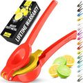 Zulay Kitchen Metal 2-in-1 Lemon Squeezer - Sturdy Max Extraction Hand Juicer Lemon Squeezer Gets Every Last Drop - Easy to Clean Manual Citrus Juicer - Easy-Use Lemon Juicer Squeezer - Red/Yellow
