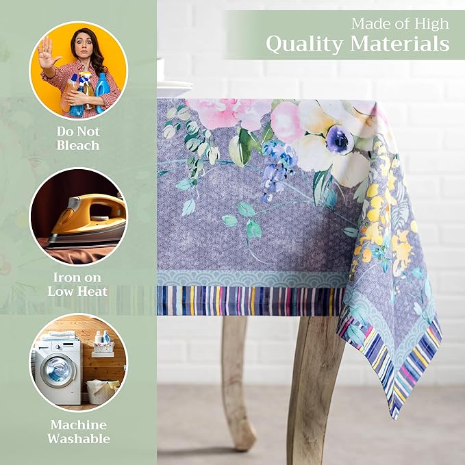 Maison d' Hermine Table Cloth Rectangle Table 100% Cotton 60 x 90 Inches Tablecloth Reusable Decorative for Dining Room Farmhouse Valentines Day Decorations Spring Summer - Sweet Rose Lavender - Lush