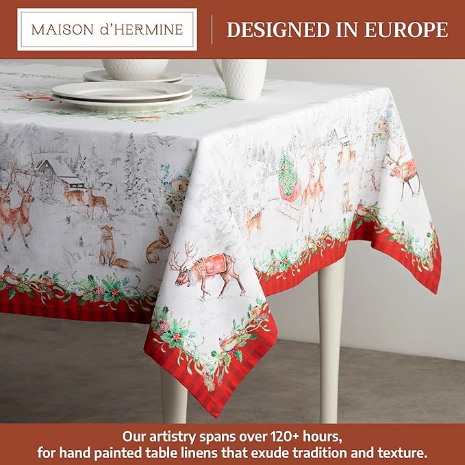 Maison d' Hermine Table Cloth Square Table 100% Cotton 60 x 60 Inches Fall Tablecloth Reusable Everyday Use for Thanksgiving Christmas Decorations Dining Farmhouse Party (Christmas Tradition)