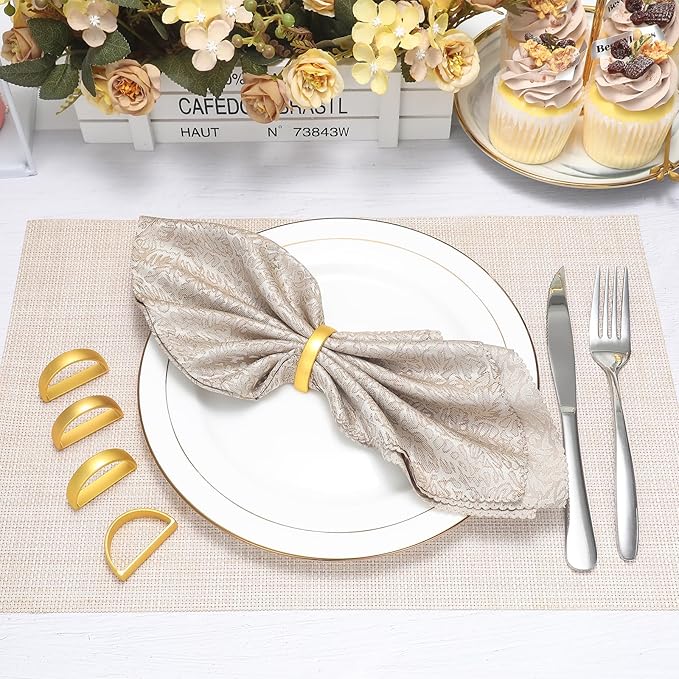 KPOSIYA Napkin Rings Set of 72, Matte Gold Napkin Rings Bulk for Table Settings, D-Shape Napkin Holders Rings for Dinner Table Decor, Easter, Fall,Thanksgiving, Christmas, Party,（Matte Gold,72 pcs）