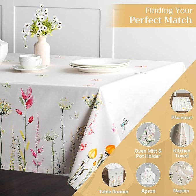 Maison d' Hermine Table Cloth Rectangle Table 100% Cotton 70 x 90 Inches Tablecloth Reusable Decorative for Dining Room Farmhouse Home Valentines Day Decorations Spring Summer - Botanical Fresh