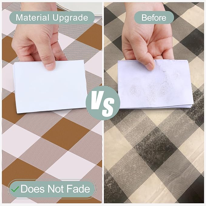 misaya Rectangle Waterproof Vinyl Table Cloth, Buffalo Flannel Backed Tablecloth, Wipeable Plastic Table Cover for Dinner, Kitchen, Outdoor (60" x 84", Brown and White)