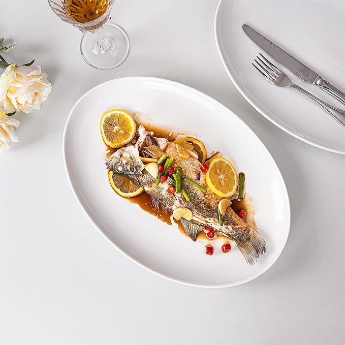 Serving Platters Set of 2 – 15.5 Inch Oval White Serving Platters, Large Porcelain Serving Platter Set for Party, Appetizers, Charcuterie, Sushi & Dessert, Microwave & Dishwasher Safe