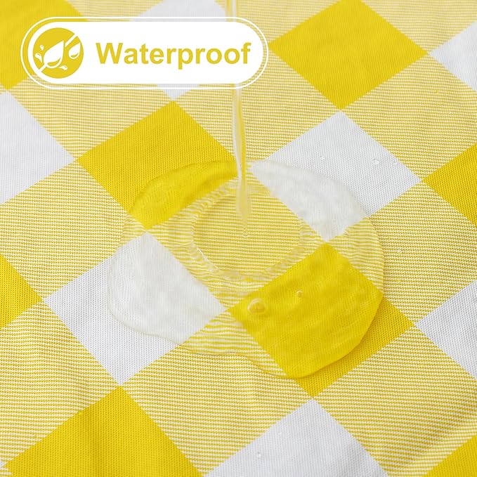 misaya Square Waterproof Vinyl Table Cloth, Buffalo Flannel Backed Tablecloth, Wipeable Plastic Table Cover for Dinner, Kitchen, Outdoor (60" x 60", Yellow and White)
