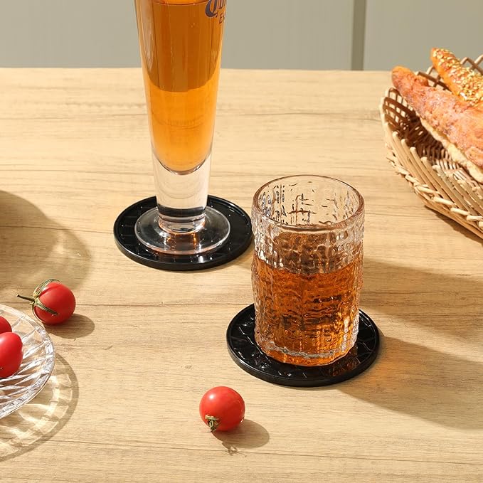 Coasters Set of 8,Hot or Cold Drink Coasters with Holder,Modern Style Coffee Table Coaster,Suitable for Kinds Cups Beer,Drink,Anti-Overflow Tabletop Protection (Black, 6pcs)