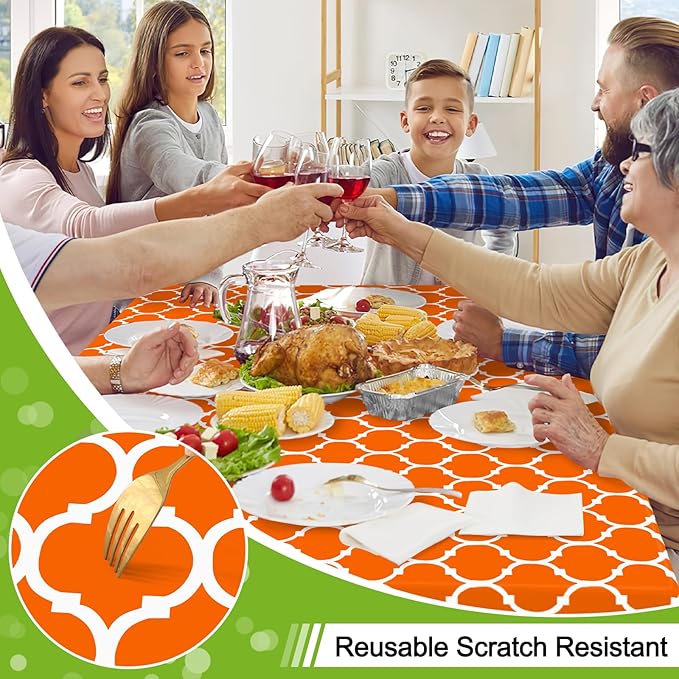 Smiry Square Table Cloth, Waterproof Vinyl Tablecloth with Flannel Backing for Square Tables, Wipeable Spillproof Plastic Tablecloths for Dining, Camping, Indoor and Outdoor (54"x54", Bright Orange)