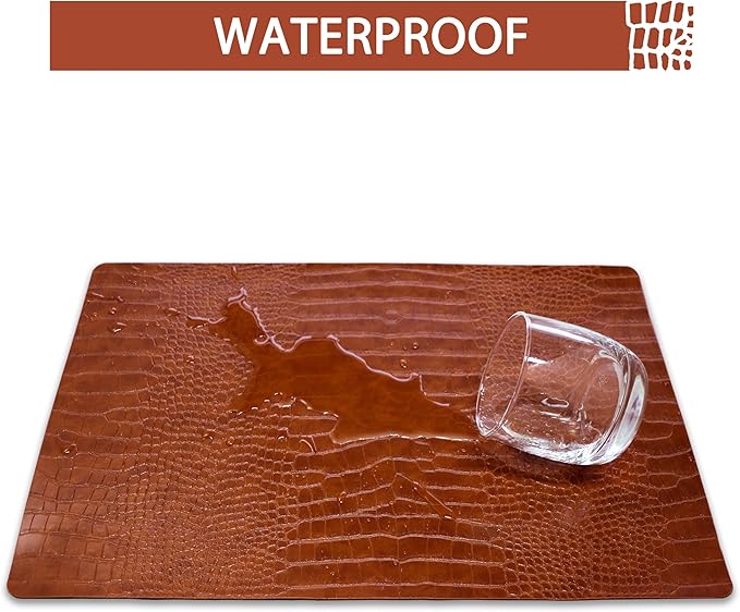 Set of 4 Faux Leather Placemats, PU Table Mats, Waterproof, Stain Resistant, Heat Resistant, Easy to Clean for Kitchen Dining Table,Conference Table