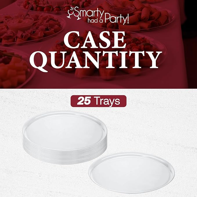 Smarty Had A Party 18 Inch Clear Round Plastic Serving Tray – Elegant Large Plastic Serving Trays for Parties, Catering & Buffets, Heavy-Duty Disposable Party Platters – Set of 25
