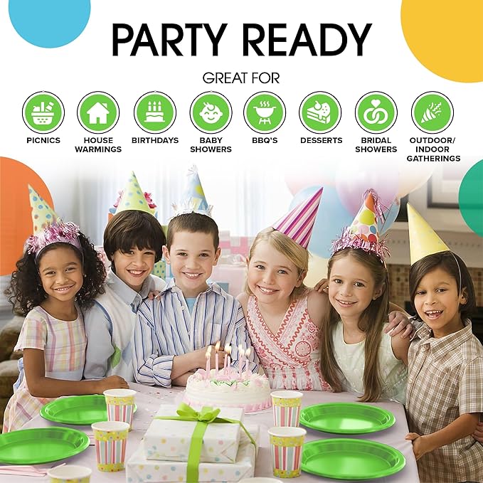 Lime Green Plastic Plates For Party 7" Lime Green Disposable Plates Heavy Duty 100 Pcs Plastic Dinnerware Sets Heavy Duty 350 GSM Disposable Dinnerware Set