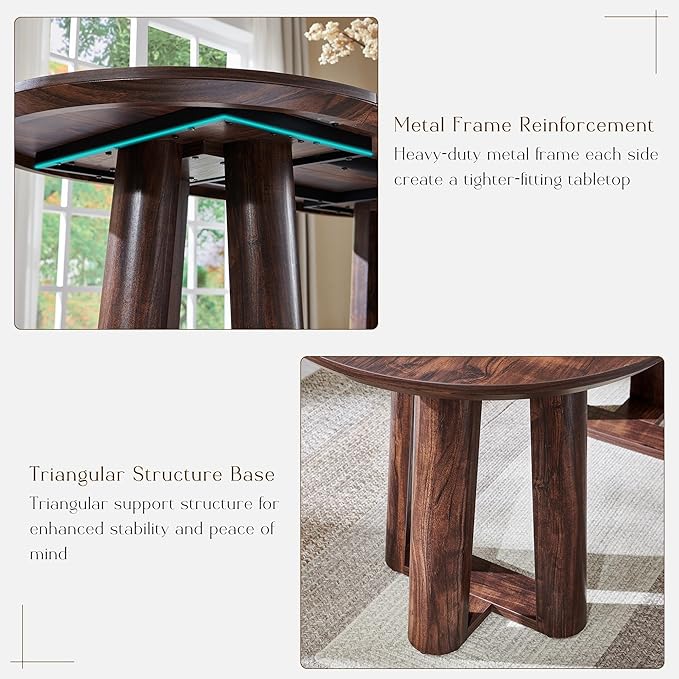 OKD 63" Dining Table for 6-8, Oval Dining Room Table with Triangular Structure Pedestal Stable Base, Curved Table Edge, Circle Kitchen Tables for Dining Room, Kitchen, Dark Walnut