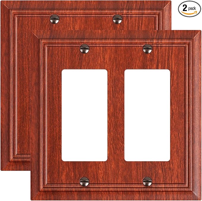 2-Pack Decorative Double Decorator Outlet Cover Plate, Wood Grain Durable Natural Bamboo Fiber Wall Plates for Electrical Outlets, Receptacle, GFCI Outlet, Dimmer Switch, 2-Gang, Corrosion Resistant