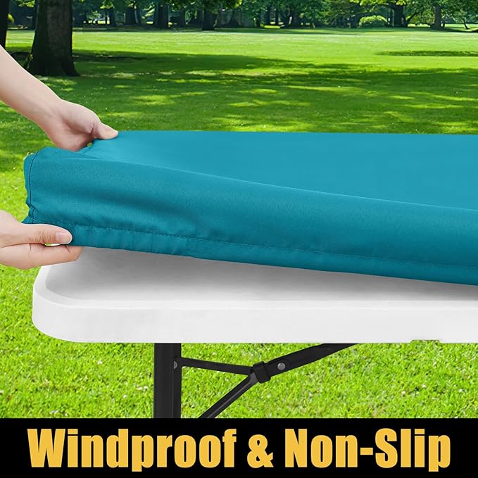 Smiry Rectangle Picnic Table Cloth, Waterproof Elastic Fitted Tablecloths for 6 Foot Tables, Washable Polyester Table Cover for Camping, Indoor and Outdoor (Teal, 36"x72")