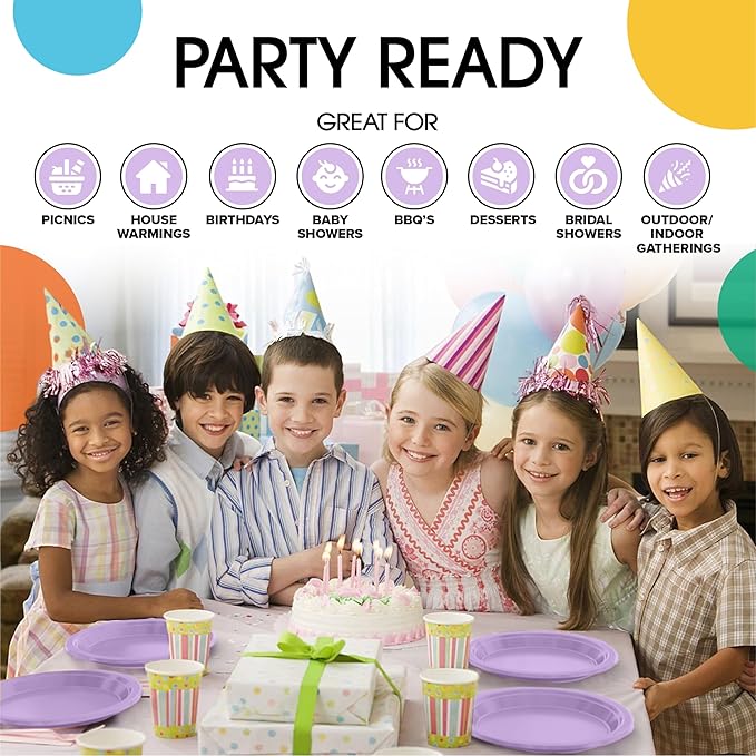 Party Solids Lavender Plastic Plates For Party 10" Lavender Disposable Plates Heavy Duty 100 Pcs Plastic Dinnerware Sets Heavy Duty 350 GSM Disposable Dinnerware Set