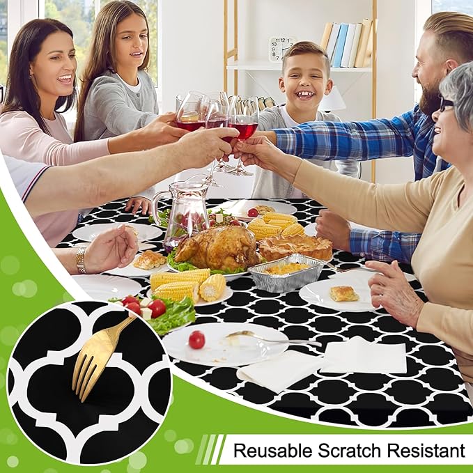 Smiry Rectangle Table Cloth, Waterproof Vinyl Tablecloth with Flannel Backing for Rectangle Tables, Wipeable Spillproof Plastic Tablecloths for Dining, Camping, Indoor and Outdoor (52"x70", Black)