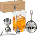 A Bar Above 10 Piece Cocktail Mixing Glass Set, Lead Free Cocktail Set with Mixing Glass, Bar Spoon, Julep Strainer, Bell Jigger and Picks, Bar Accessories, Ideal for Martinis, Whiskey and Negronis