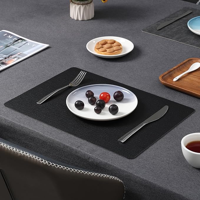 Myir JUN Dual Sided Faux Leather Place Mats Set of 4, Indoor & Outdoor Placemats - Non-Slip, Washable, Square (Gray Black)