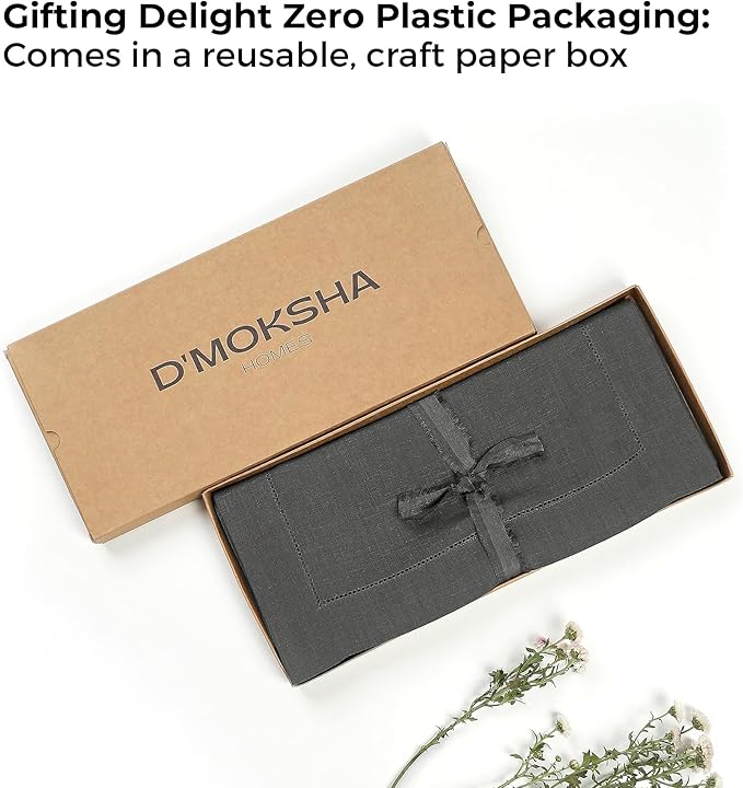 D'Moksha Homes Linen Charcoal Grey Table Runner 48 Inches - Classic Hemstitch, 100% Pure Linen Coffee Table Runner 14 x 48 Inch Ideal for Dresser Tables - Spring, Easter