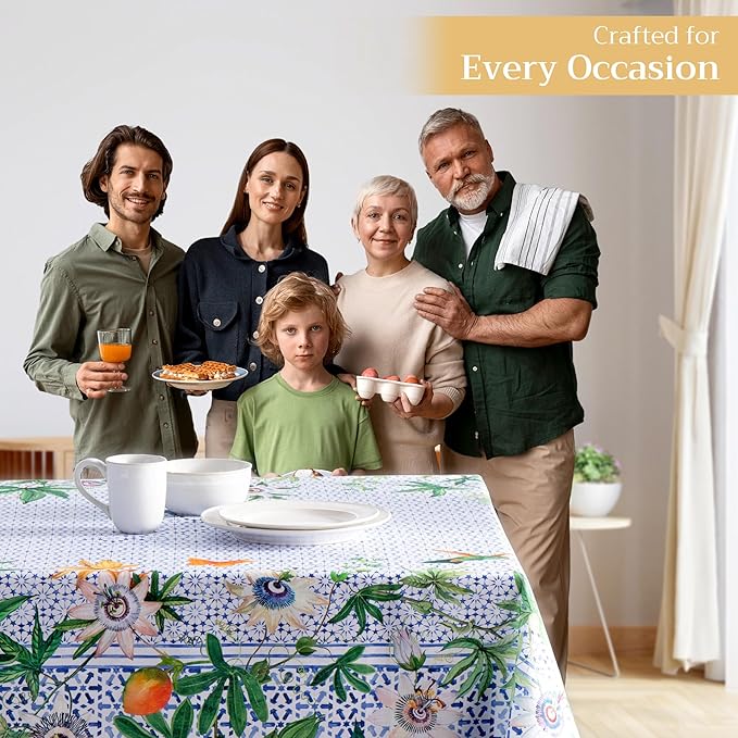 Maison d' Hermine Table Cloth Rectangle Table 100% Cotton 54 x 72 Inches Tablecloth Reusable Decorative for Dining Room Farmhouse Home Valentines Day Decorations Spring Summer - Passiflora