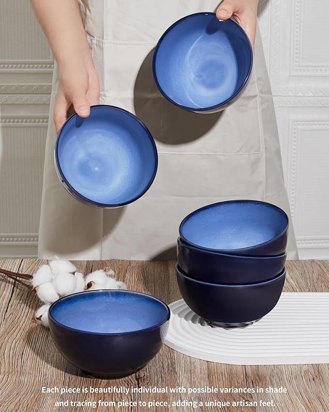 22 Oz Ceramic Cereal Bowls, 5.5 Inch Microwave & Dishwasher Safe Lead-free Soup Bowls Light Blue Bowls for Kitchen for Pasta Oatmeal Salad Dessert