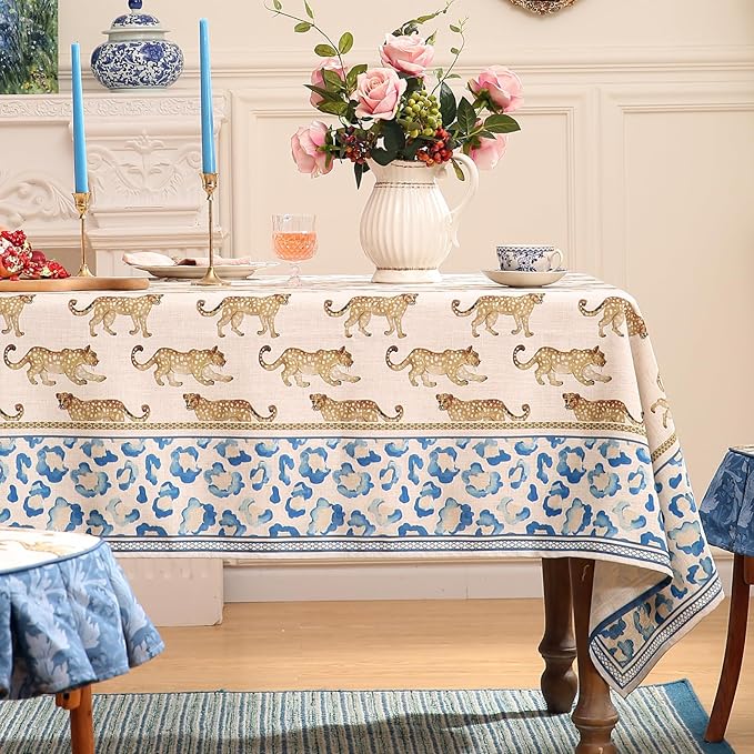 patdrea Designer Leopard Animal Linen Small Table Cloth for Square Table,Vintage Breathable Soft Tablecloth,Dacorative Cover for Kitchen Dining,Holiday,Christmas,Thanksgiving,55"x55"-from