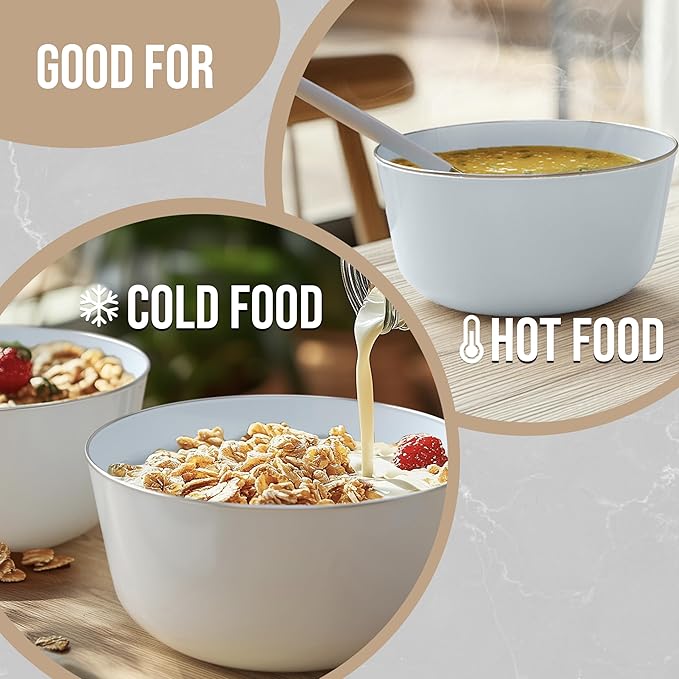 Trendables Disposable 24 Oz Bowls - 20-Piece Set - Sage Silver Rimmed Fancy Serving & Salad Bowls - Perfect for Ice Cream & Candy
