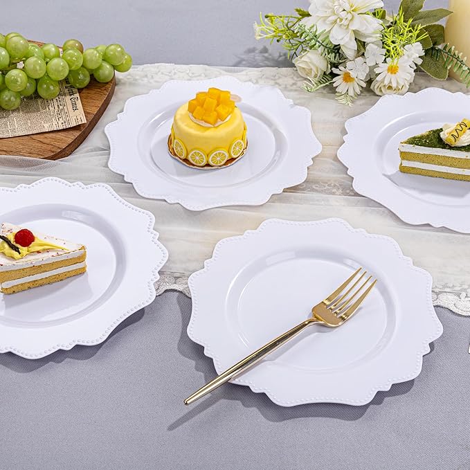 COLOSUS 60pcs 7.5 Inch White Plastic Dessert Plates,Premium Plastic Salad Plates,Heavy Duty Disposable Appetizer Plates for Thanksgiving Wedding and Everyday Use