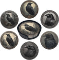 Raven Coasters for Drinks with Holder Round Leather Coasters Set of 6 Cups Mugs Mat Pad for Home Kitchen Bar