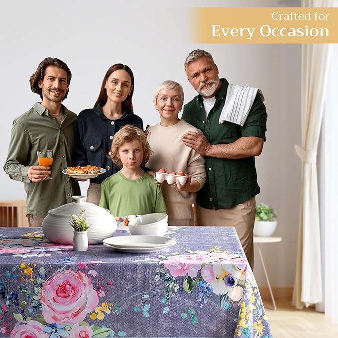 Maison d' Hermine Table Cloth Square Table 100% Cotton 60 x 60 Inches Tablecloth Reusable Decorative for Dining Room Farmhouse Home Valentines Day Decorations Spring Summer- Sweet Rose Lavender - Lush