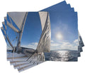 Ambesonne Sailboat Place Mats Set of 4, Sailing Boat in The Sea Maritime Speedy Beaming Sun Reflections Lifestyle Theme, Washable Fabric Placemats for Dining Room Kitchen Table Decor, Blue and White