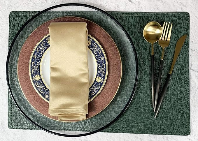 Set of 6 Faux Leather Placemats, PU Table Mats, Waterproof, Stain Resistant, Heat Resistant, Easy to Clean for Kitchen Dining Table,Conference Table C Green Rectangle