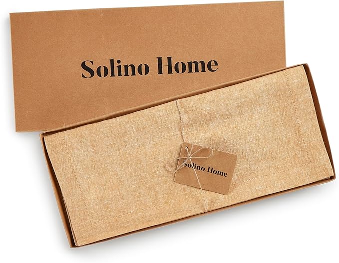 Solino Home Linen Table Runner 108 Inches Long - Athena, 100% Pure Linen Golden Nugget Dining Table Runner 14 x 108 Inch for Spring, Easter